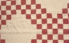 Vintage Cutter Quilt Piece 17” x 26” Nice Quilting  Red Cream Worn & Tattered #2 picture
