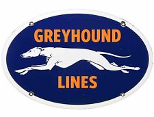 VINTAGE GREYHOUND BUS LINE PORCELAIN SIGN GAS OIL DEPOT STOP YELLOWAY DOG AUTO picture