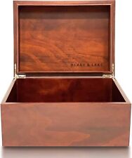 Large Wooden Oak Box with Hinged Lid - Wood Storage Box with Lid Keepsake Boxes picture