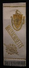 ANTIQUE MASSACHUSETTS DAR DAUGHTERS OF THE AMERICAN REVOLUTION RIBBON BADGE PIN picture