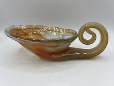 Vtg Slag Art Glass Cornucopia Vase Spiral Curled Handle Unsigned Orange V GOOD picture