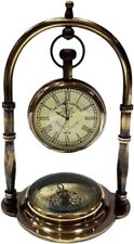 Nautical Clock Ship Table Clock Brass Desk Compass with London Pocket Watch. picture