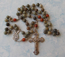 Beautiful Large Silver Leaf Jasper beads Catholic Rosary ~St. Michael~Handmade~ picture