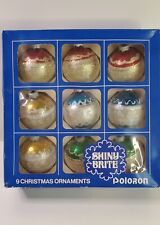 9 Vintage Shiny Brite Poloron Glass Christmas Ornaments Glitter Made in USA picture