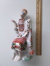 Glued Hand Vintage Kiev Soviet Porcelain Figurine Girl Embroidering Sewing picture