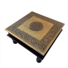 12 x 12 Inch Wooden And Brass Finish Designer Pooja Chowki Indian Handmade picture