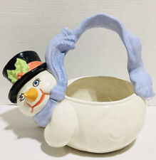 Vintage Large 13” Snowman Basket Hand-Painted with Handle Holiday Collectible picture