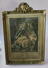Beautiful Antique Framed Lithograph French Woman in Her Boudoir Glass picture
