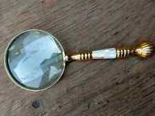 Antique Magnifying Glass Map Reading Brass Mother of Pearl  Magnifier Glass Gift picture