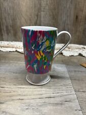Lilly Pulitzer Footed Mug Neon Gold Trim Sparkle Abstract Coffee Tea picture