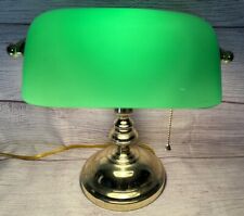Vintage Banker's Desk Piano Lamp Green Glass Shade Pull Chain Brass Base picture