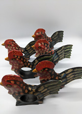 Set of 6 Wooden Folk Art Chicken/Hen/Rooster Napkin Rings picture