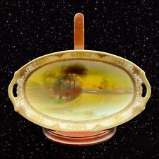 Nippon Hand Painted Scenery Oval Dish Bowl Plate Beaded Gold 1.5”T 8.5”W picture