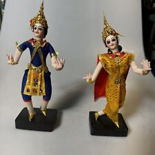 2 VTG Asian Thailand Fawn Thai Rama Khon Lakhon Sida Art Folk Dance Doll Figures picture