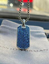 David yurman Sterling Silver 35mm Streamline Dog Tag With Blue Sapphires 22 inch picture