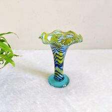 1920s Vintage Handmade Multicolor Blue Glass Flower Vase Pontil Mark GV73 picture