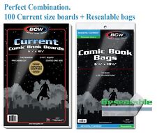 100 BCW Resealable Comic Book Bags Sleeve + Boards Modern / Current Safe Storage picture