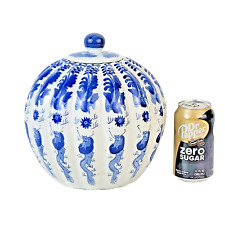 Elegant Blue & White Porcelain Ginger Jar w/ Foo Dog & Floral - Qianlong Mark picture