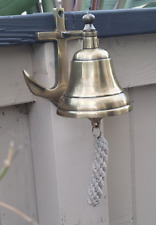 Antique Brass Finish Anchor Ship Bell With Rope Lanyard Nautical Wall Decor picture