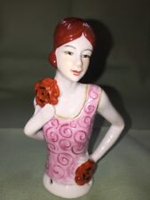 FLAPPER RED-HEAD PIN CUSHION HALF DOLL, 1920’s STYLE 4” TALL picture