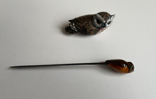 Vintage Small Hand Painted Wooden Owl and Lacquered Owl Letter Opener picture