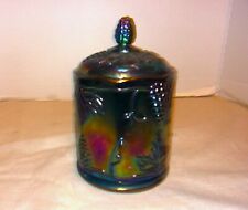 Indianaware Iridescent Grape & Grape Leaf Pattern Carnival Glass Biscuit Jar picture