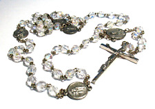 ITALIAN SILVER CLEAR GLASS BEAD VINTAGE ROSARY picture