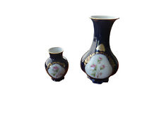 2 Vintage Lindner Porcelain Bavaria Etch Cobalt Vases Rare picture