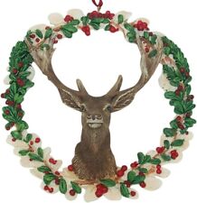 Cast Resin Buck Deer with Wreath Hanging Christmas Tree Ornament, 4 1/4 Inch picture