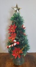 Vintage Plastic Tabletop Christmas Tree Flocked Birds Poinsettia Candy Canes 12