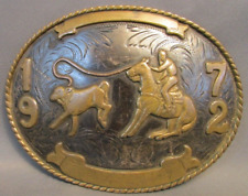1972 SILVER CALF ROPING TROPHY BELT BUCKLE COMSTOCK SILVERSMITHS COMSTOCK SILVER picture