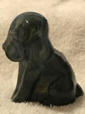 Boyd's Crystal Art Glass Boyd WALNUT & GREEN SLAG POOCHE DOG Figurine USA 1979 picture