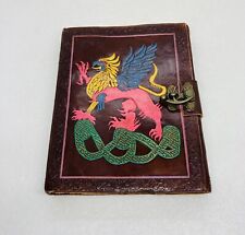 Very Rare Leather Bound Mythical Griffin Thick Art Paper Notebook Metal Latch C3 picture
