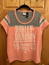 Harley Davidson Shirt Womens Size XL Orange/Gray Short Sleeve Motorcycle Biker T picture