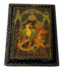 Vintage Russian Lacquer Box W/Red Interior Signed Classic Fairy Tale Painting picture
