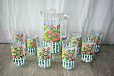 Vintage Plastic Tulips Pitcher Tumbler Cups Roses Flowers Serving Set Liz Lauter picture