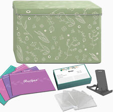 Toss Homes Recipe Box with Cards and Dividers- 40x Recipe Cards 6”x4” Sage Green picture