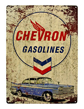 Chevron Gasolines 1959 Plymouth Belvedere 12 x 17 Metal Tin Sign Vintage Retro picture