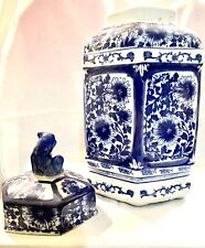 Large 17” Vintage Blue And White Porcelain Temple Jar  picture