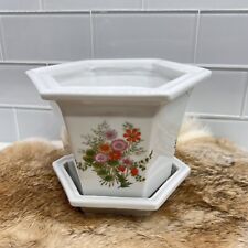 Takahashi Hexagon Planter Floral Mid Century With Underplate Japan Stoneware picture