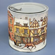 Vintage Holiday Cookie Biscuit Candy Tin Canister Winter Scene w/ Pull Tab picture