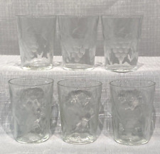 Vintage Set of 6 Etched Grape/Grapevine 2 Ounce Shot Glasses 2 1/4