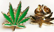 Marijuana leaf weed 420 smoke green enamel pin brooch -  picture