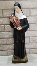 Very Big Antique Saint Rita Cascia Statue Roses The Forehead Wound Iconography picture