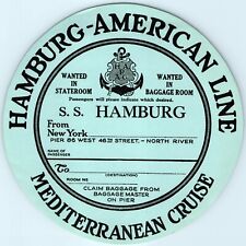c1930s SS Hamburg American Line Luggage Label Mediterranean Cruise Steamship 2C picture