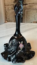 Fenton Bell Signed Hand painted Black Amethyst Art Glass “ Copper Roses 