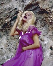 Mamie Van Doren poses in purple neglige smiling 8x10 real photo picture