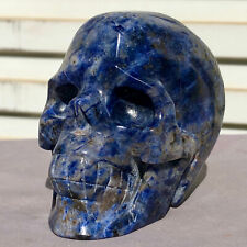 2.22LBNatural blue striped quartz crystal Stone Hand Carved  skull reiki Healing picture