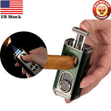 Lubinski Travel Cigar 3 Jet Flame Torch Lighter Stainless V-Cutter Punch Green picture