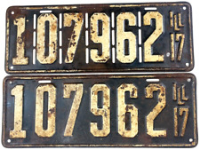 Vintage Illinois 1917 Auto License Plate Set Slotted Garage Man Cave Wall Decor picture
